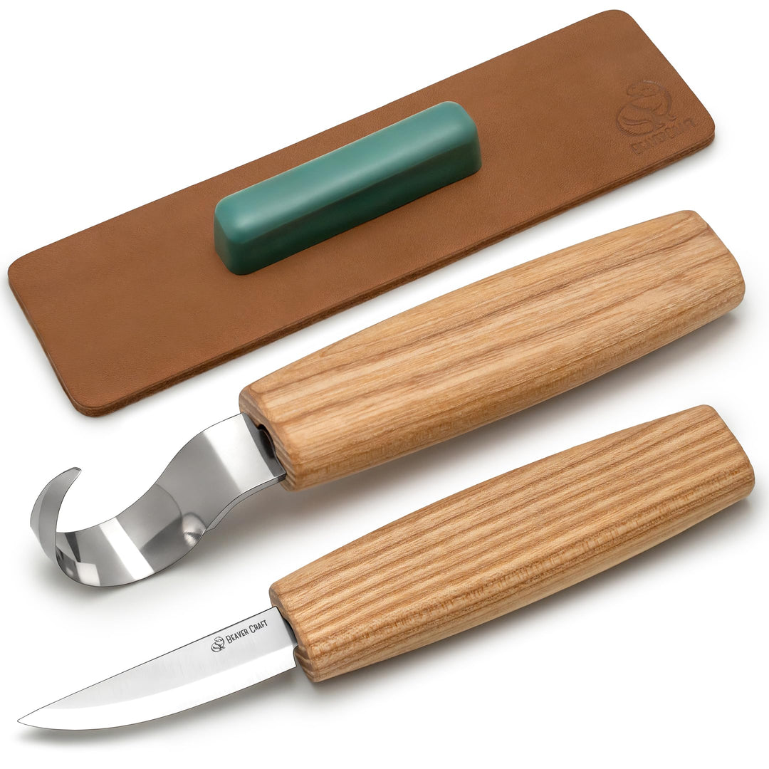 BeaverCraft S01 Löffelschnitzmesser Set – Holzlöffel Schnitzwerkzeug für Rechtshänder – Hakenmesser,