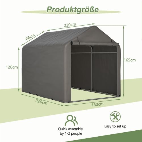 Fahrradgarage mit Rolltor 160x220x165 cm, wetterfester PE-Geräteschuppen, grau, für Fahrrad, Motorra
