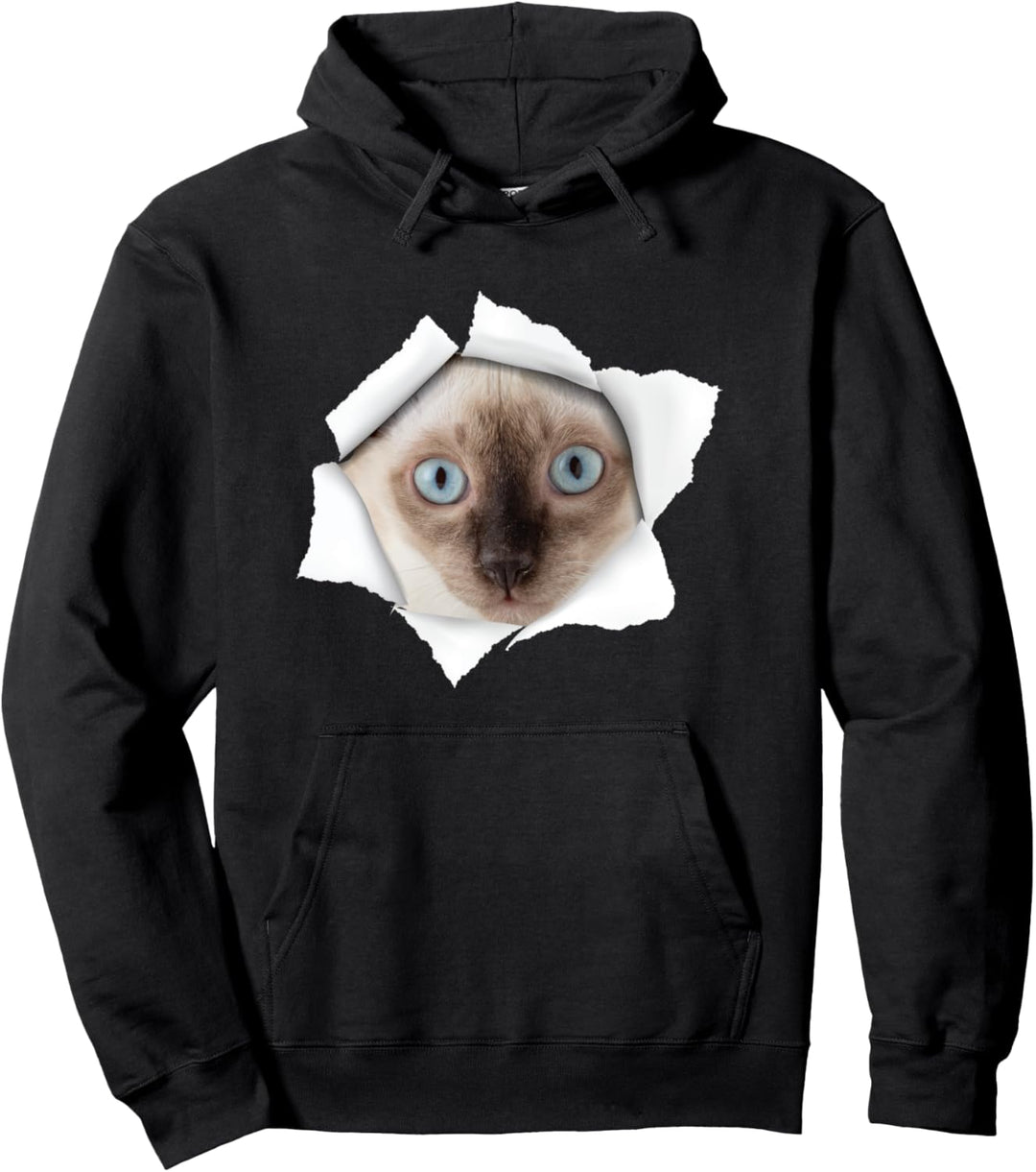 Niedliche Katze, zerrissen – Siamkatze Pullover Hoodie