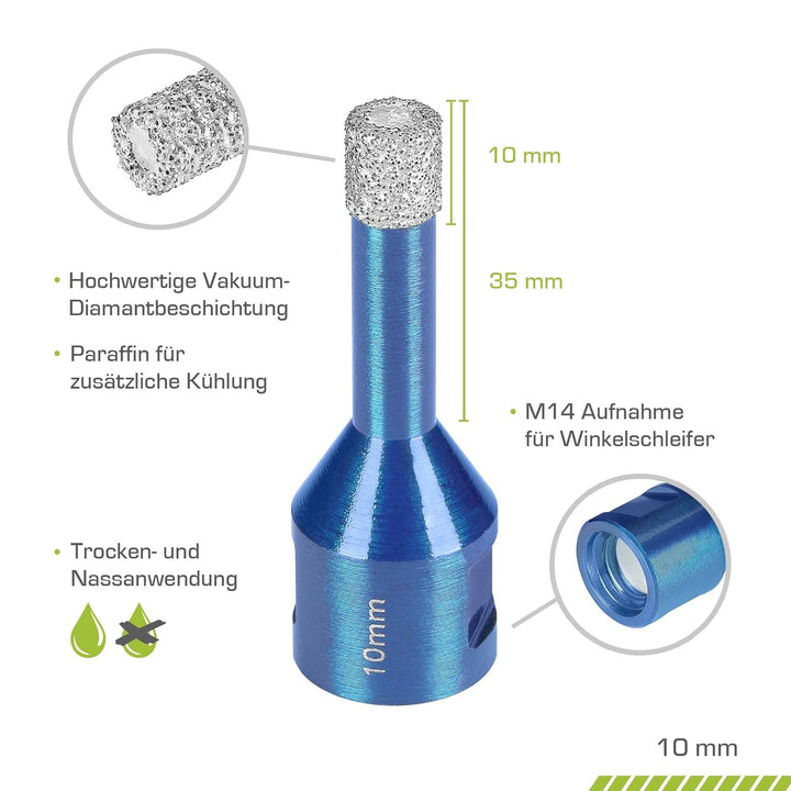 Profi Fliesenbohrer 10mm x M14 - Diamantbohrer für harte Fliesen, Feinsteinzeug uvm. Diamantbohrkron