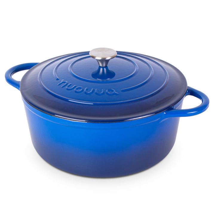 Gusseisen Dutch Oven mit Deckel – Emaille-Schmortopf mit Antihaft, Ofenfest – Dunkelblau, 6.9 Liter,