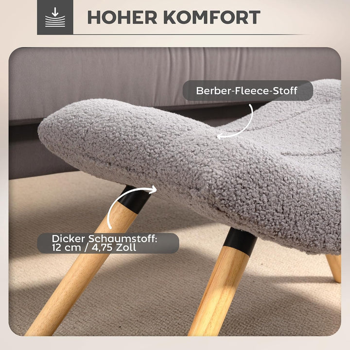 HOMCOM Sitzhocker mit Weichem Sitzkissen Holzbeinen Fusshocker Hellgrau, Hellgrau