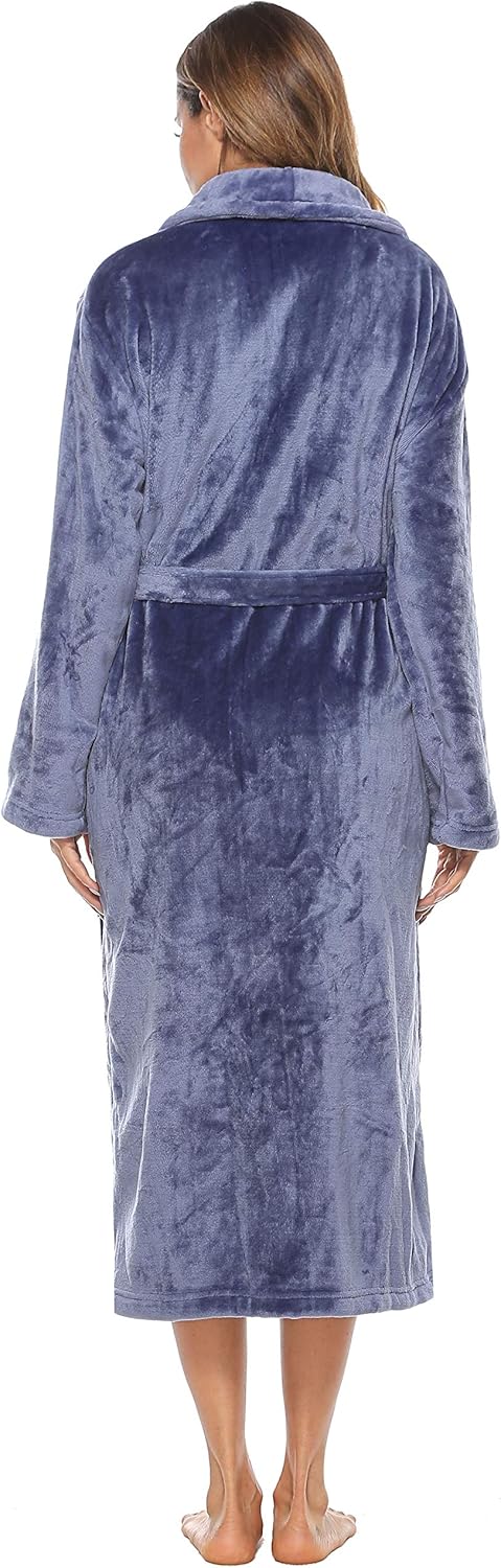 Vlazom Damen Bademantel Flanell Weiche Winter Bademantel Saunamantel Morgenmantel Lange Ärmel Hausma