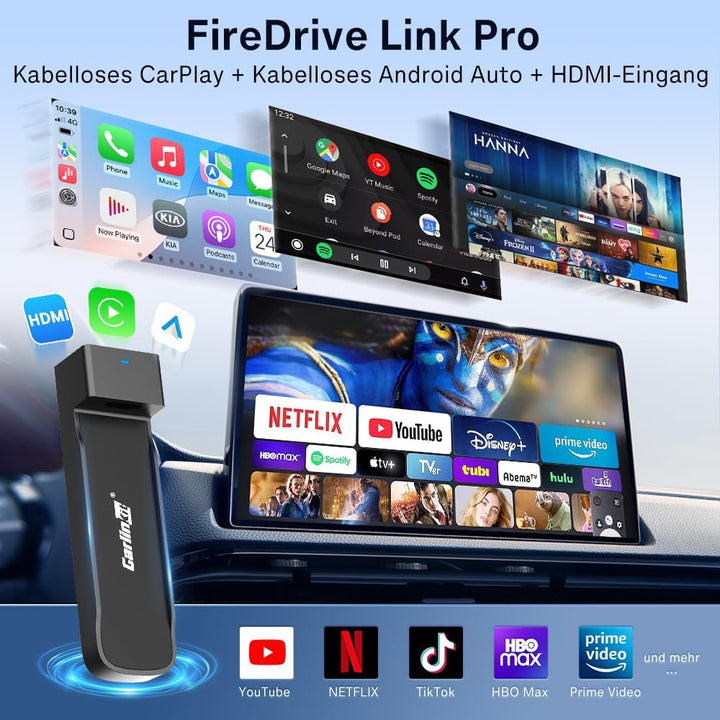 Carlinkit FireDrive Link Pro HDMI Car TV Converter für Fire TV Stick Streaming, Drahtloser Apple Car