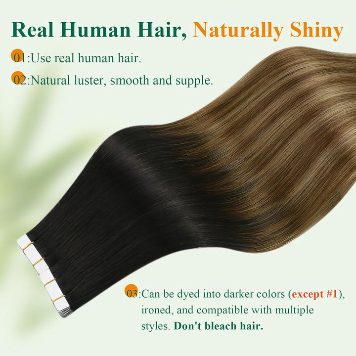 Easyouth Tape Extension Echthaar Remy Extension Tape Echthaar Farbe Off Black zu Mittelbraun Mit Hon