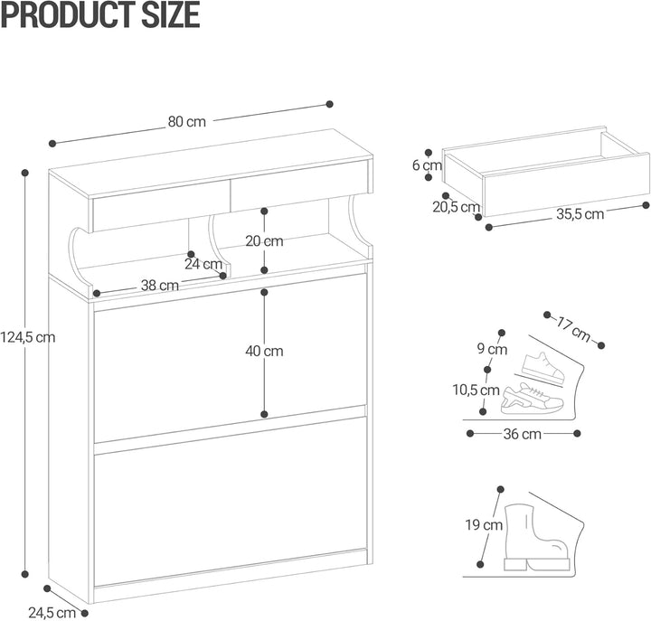 Hzuaneri Schuhschrank, Schuhregal Schuhkipper Schmal, Verstellbar, Schuhkommode für Eingang, Flur, G