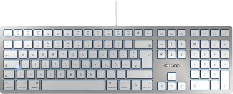 CHERRY USB KC 6000 Slim for Mac Tastatur, Silber/Weiss, einfarbig weiss-silber Deutsches Layout - QW