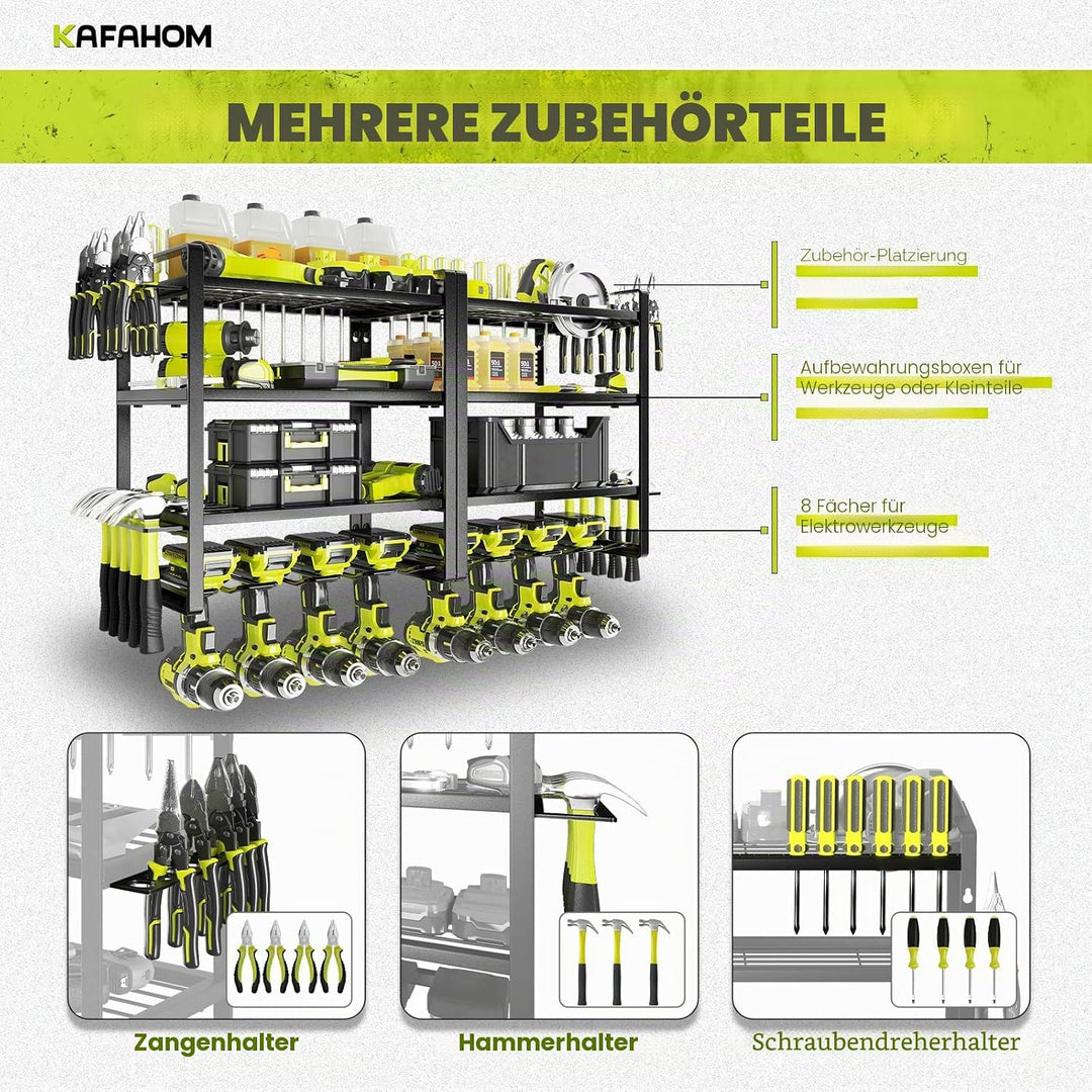 KAFAHOM Elektrowerkzeug-Organizer, 4 Schichten Garagen-Werkzeug-Organizer und Aufbewahrungsregal für