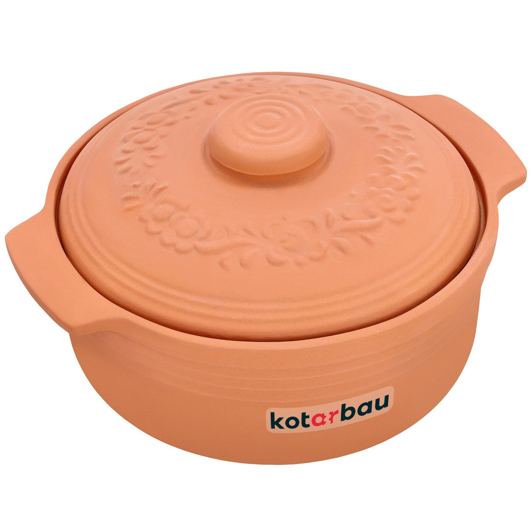 KOTARBAU® Keramik Bräter 4 L Römischer Topf Keramiktopf mit Deckel und Griffen Naturton Dampfgarer R