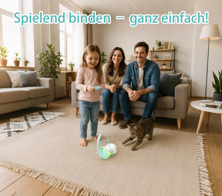 Interaktives Katzen-Spielzeug Auto: 360°Freilauf-Funktion,2 Kamillenminze-Federn,Auto/Manuell - Modu