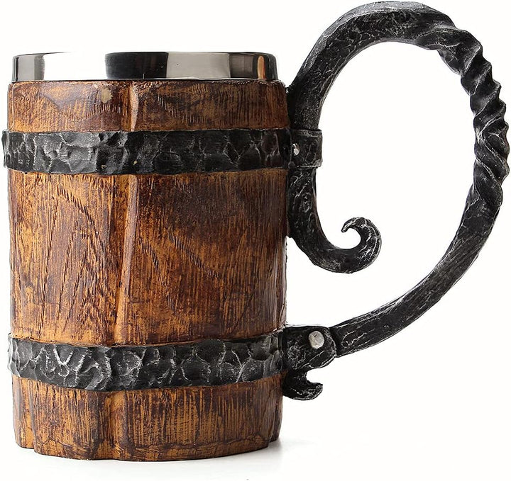 OTARTUDE Bierkrug aus künstlichem Eichenholz, mittelalterlich, Retro, Wikinger-Stil, Edelstahl, 500
