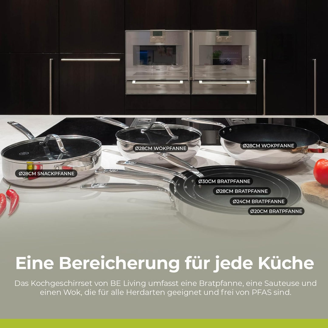 Be Living Edelstahl Pfannenset 2-teilig, Bratpfanne 24 & 28 cm, Non Stick Keramik Antihaftbeschichtu