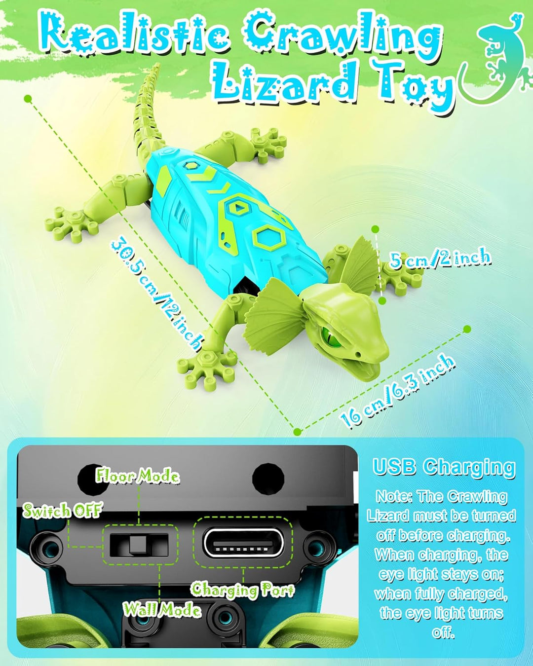 Gecko Wandflitzer - Ferngesteuerter Eidechse Spielzeug Kinder RC Roboter mit Leuchtende Augen, Aufla