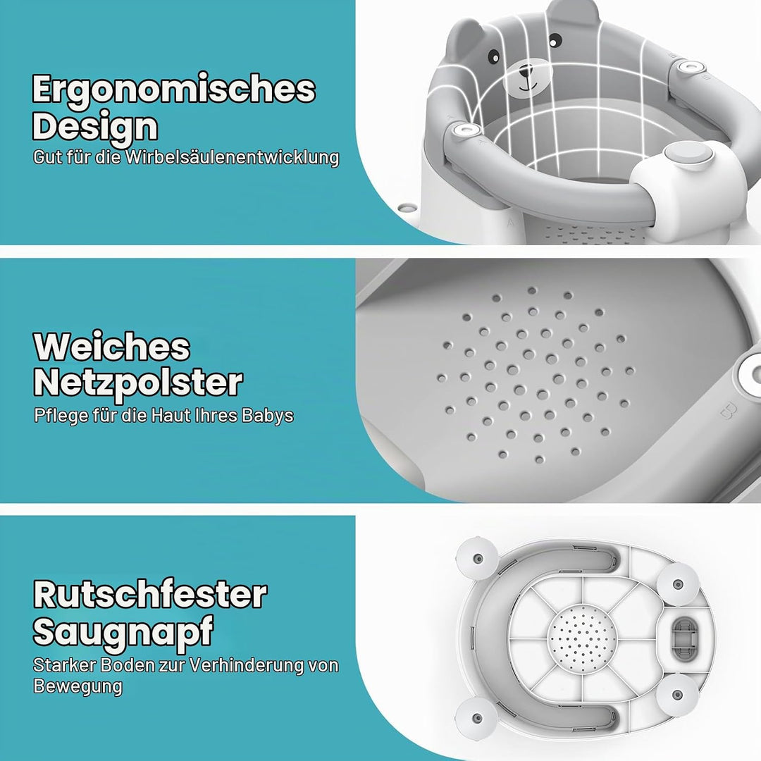 Highbird Badewannensitz Baby ab 6 Monate, Rutschfester Badesitz mit 4 Starken Saugnäpfen und Weichem