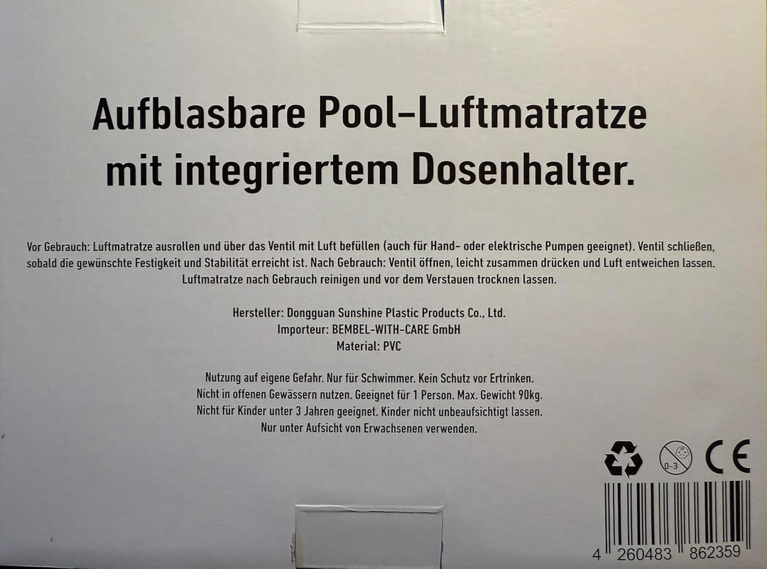 BEMBEL WITH CARE - Pool-Luftmatratze - Design: Apfelwein-Cola Dose