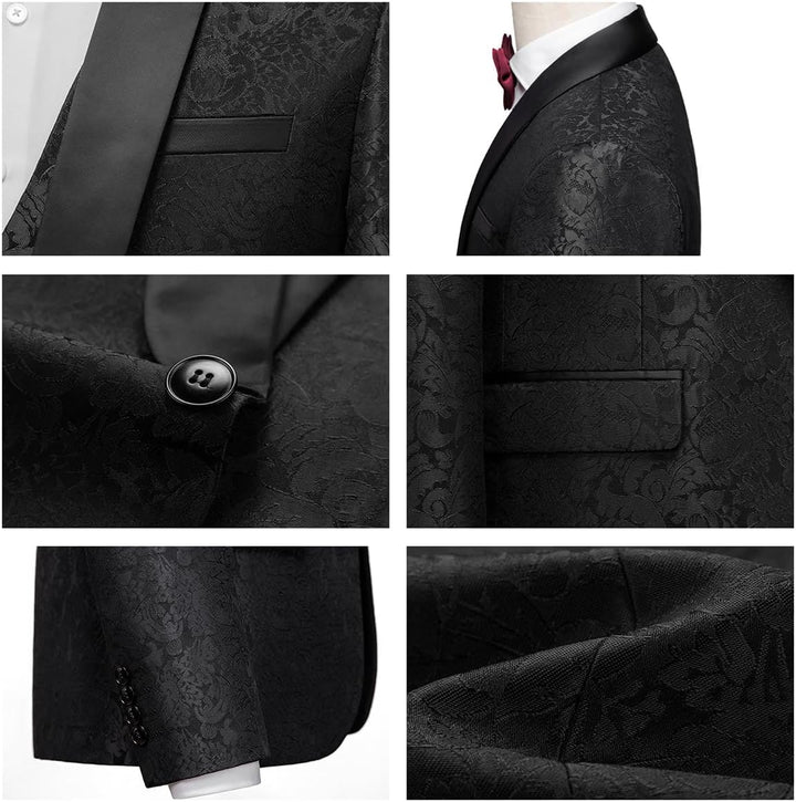 KUDORO Herren Anzüge 3-Teilig Slim Fit Paisley für Hochzeit Party Eine Knöpfe Jacquard Smoking Herre