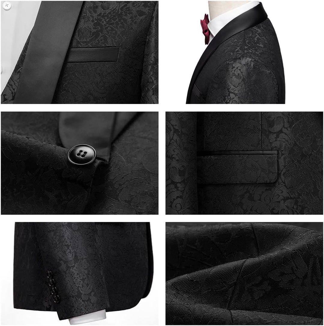 KUDORO Herren Anzüge 3-Teilig Slim Fit Paisley für Hochzeit Party Eine Knöpfe Jacquard Smoking Herre