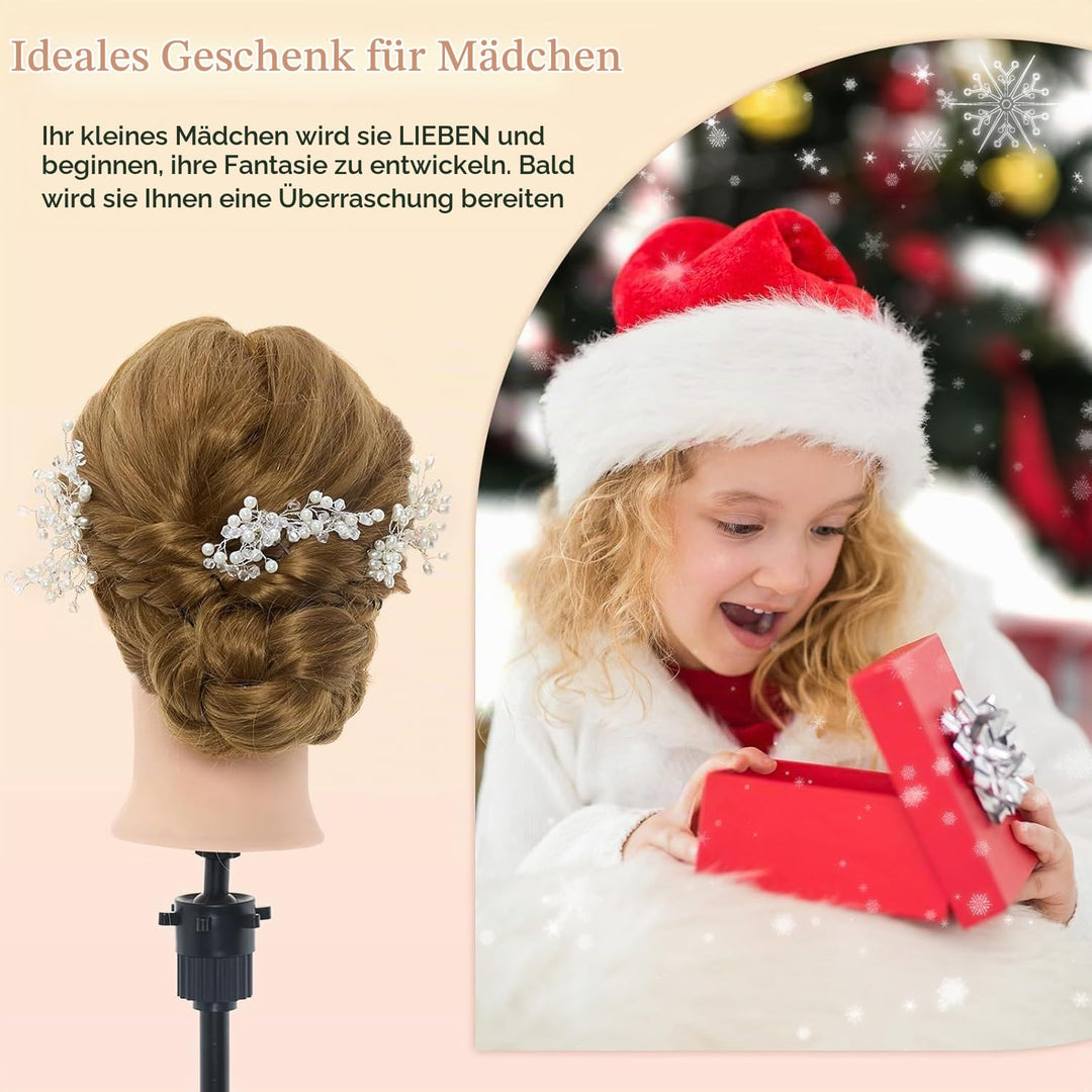Neverland 24 inch Schminkkopf Frisierkopf Friseur mit Ständer 50% Echthaar Haar Übungskopf Trainings