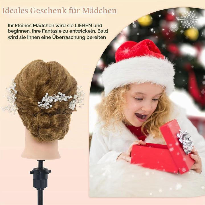 Neverland 24 inch Schminkkopf Frisierkopf Friseur mit Ständer 50% Echthaar Haar Übungskopf Trainings