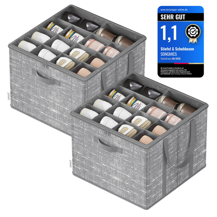 SONGMICS Schuh-Organizer, 2er Set, jeder für bis zu 16 Paar Schuhe, Schuhaufbewahrung, Griffe, trans
