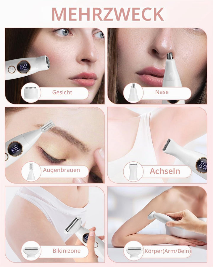 Rasierer Damen, 5-in-1 Intimrasierer für Frauen, Damenrasierer Elektrisch, mit USB-Ladestation, Rasi