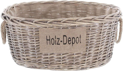 Dekoleidenschaft grosser Aufbewahrungskorb aus Weide im Shabby Look, Feuerholzkorb, Brennholzkorb (m