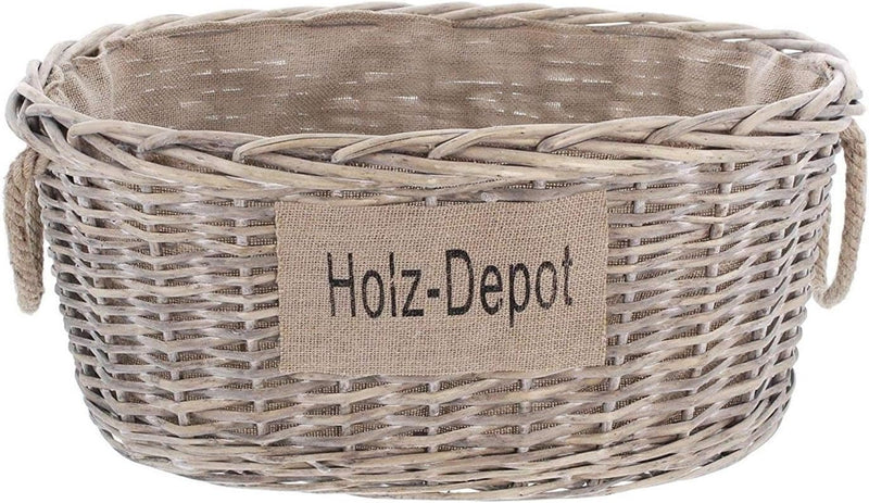 Dekoleidenschaft grosser Aufbewahrungskorb aus Weide im Shabby Look, Feuerholzkorb, Brennholzkorb (m