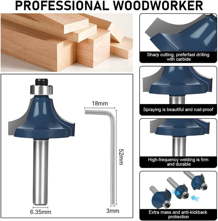 flintronic Fräser-Set, 6.35MM Fräsen Werkzeug Set, 15-tlg Holzkoffer Geschmiedeter Werkzeugstahl Obe