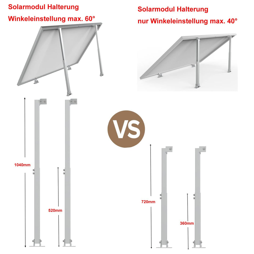 Solarmodul Halterung, 2 Sets Halterung Balkonkraftwerk Montageset Extra Länge 52CM-104CM, Aufständer