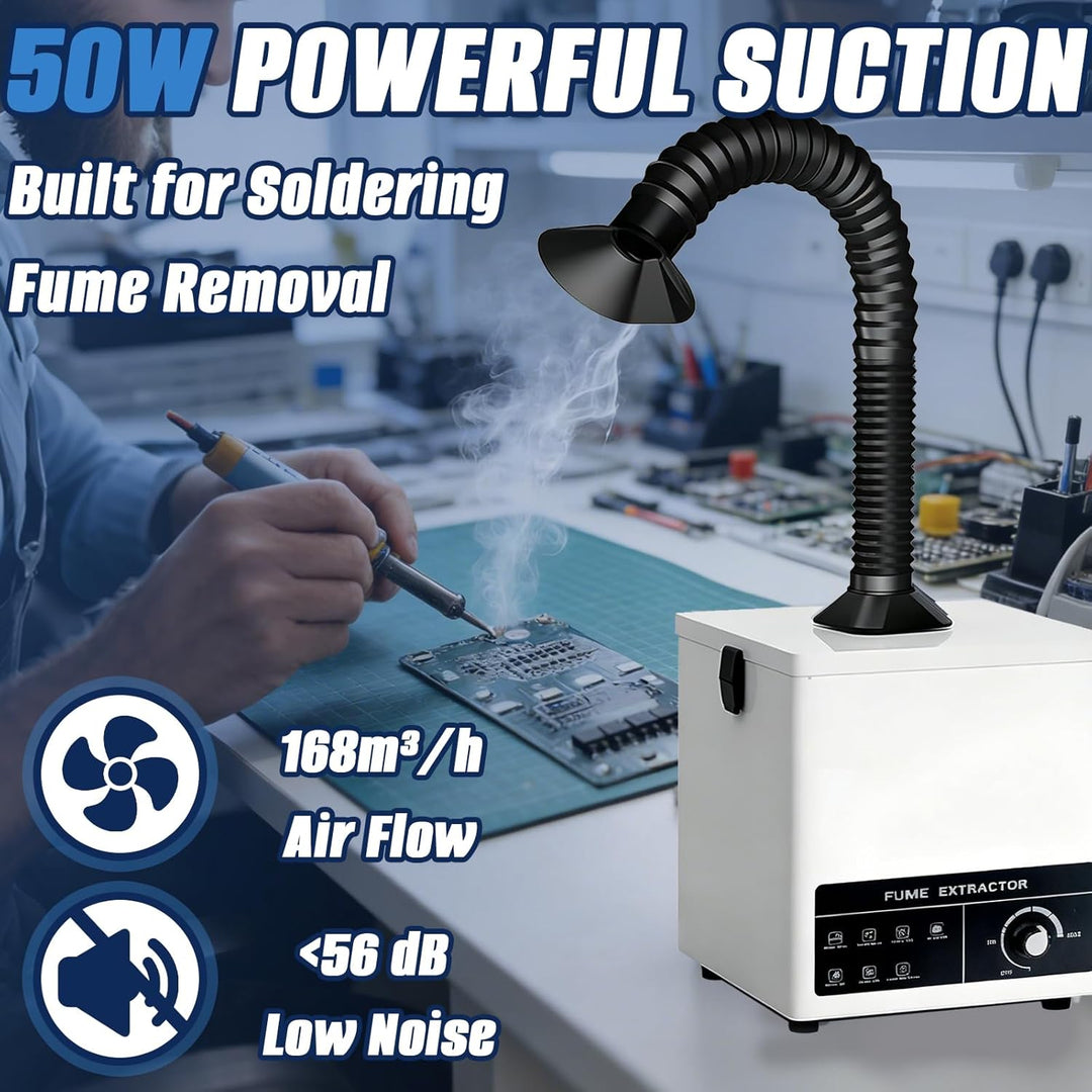 50W Lötrauchabsaugung mit 3-Stufen Filtersystem, mit 4 Ersatz-Vorfilter, Desktop Rauchabsauger 168 m