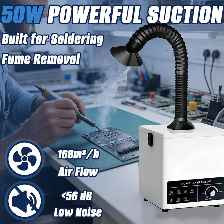 50W Lötrauchabsaugung mit 3-Stufen Filtersystem, mit 4 Ersatz-Vorfilter, Desktop Rauchabsauger 168 m