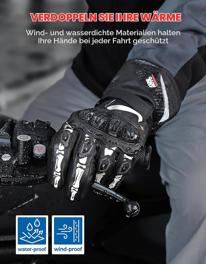 KEMIMOTO Winter Motorradhandschuhe, geprüfte Motorradhandschuhe,Motorrad Handschuhe Winter, Touchscr