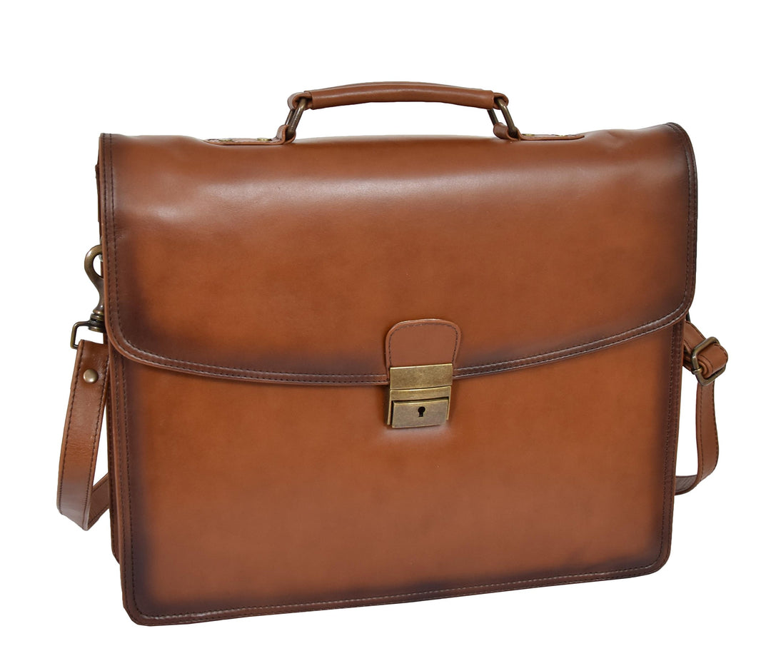 A1 FASHION GOODS Herren Aktentasche Italienisches Leder Soft-Slim-Tasche Antike Vintage Hellbraun Ge