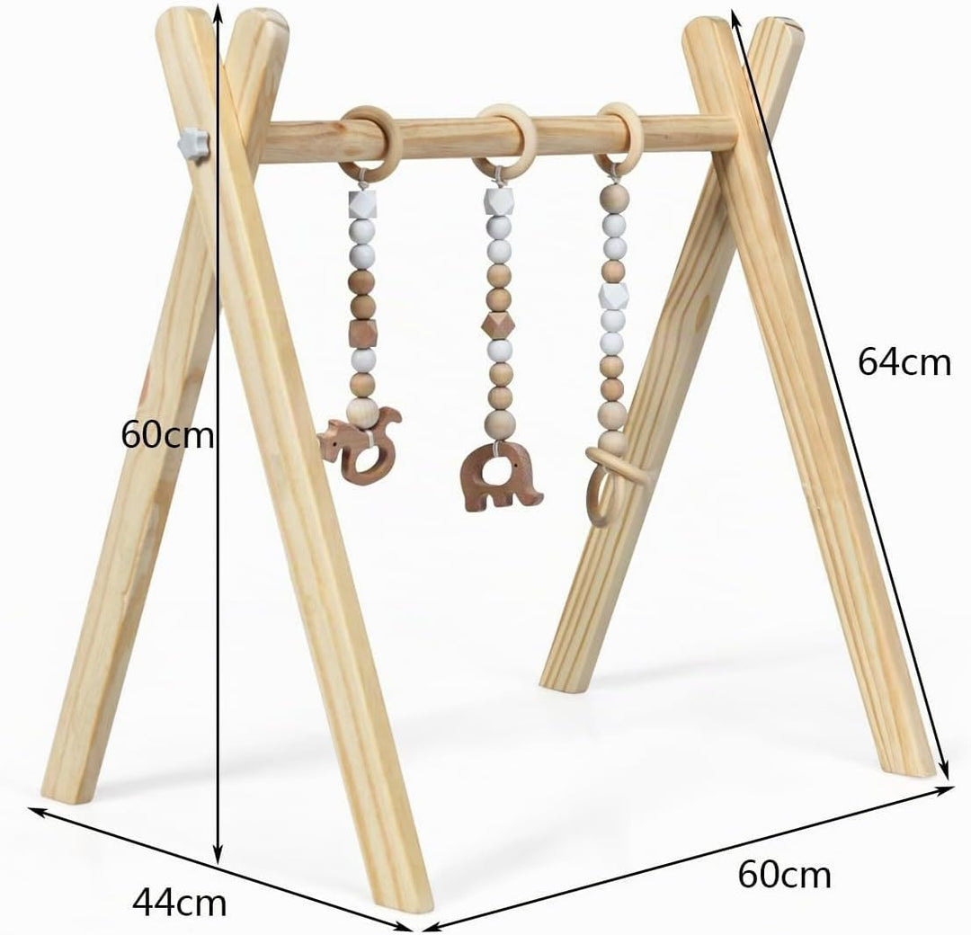 LIFEZEAL Spieltrapez, Spielbogen Baby Holz, Babyspielgerät mit 3 Spielzeugen, Holzspielzeug baby, Ba