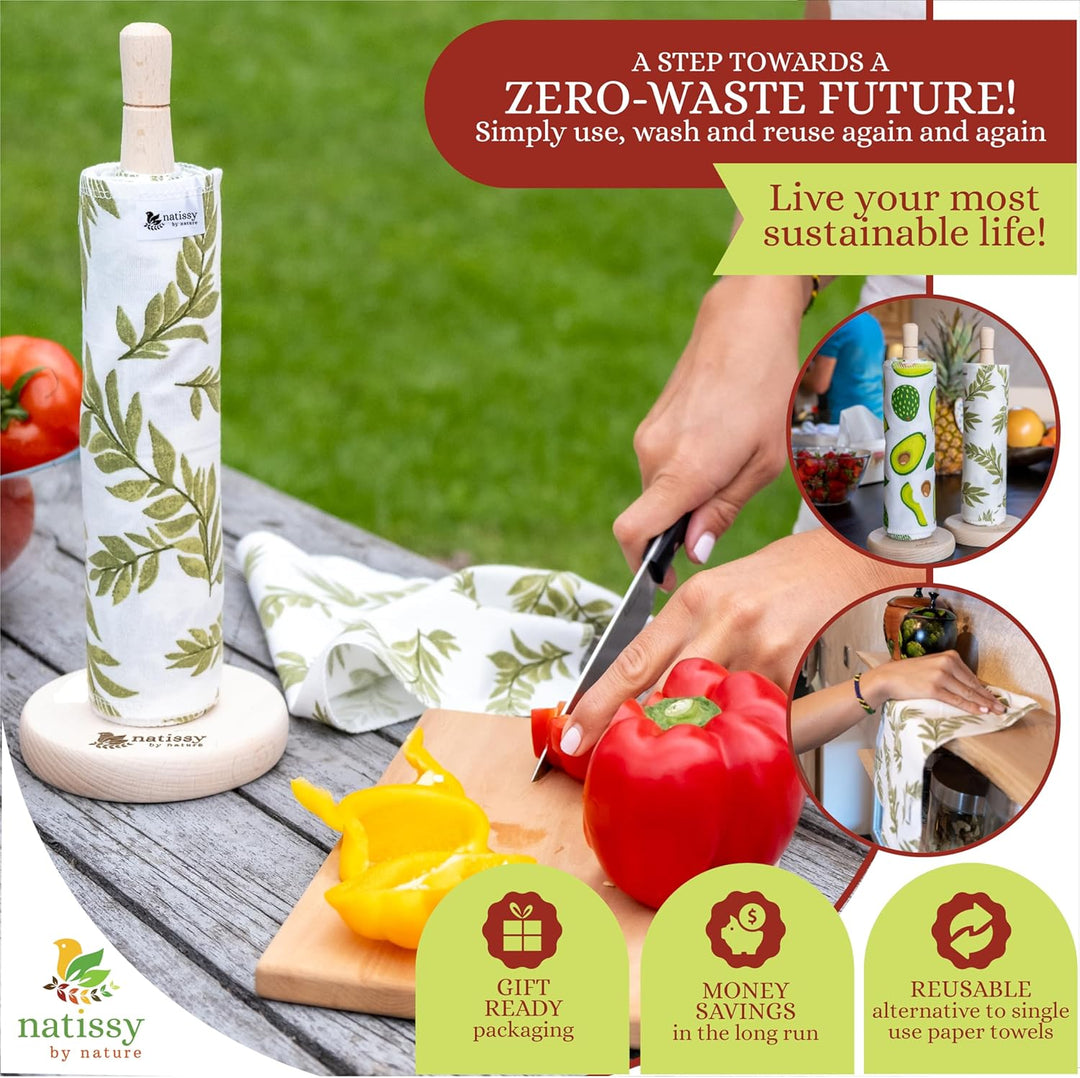 Wiederverwendbare Küchenrolle aus Baumwolle, 10 Stück waschbare Küchenrolle waschbar mit Holzhalter