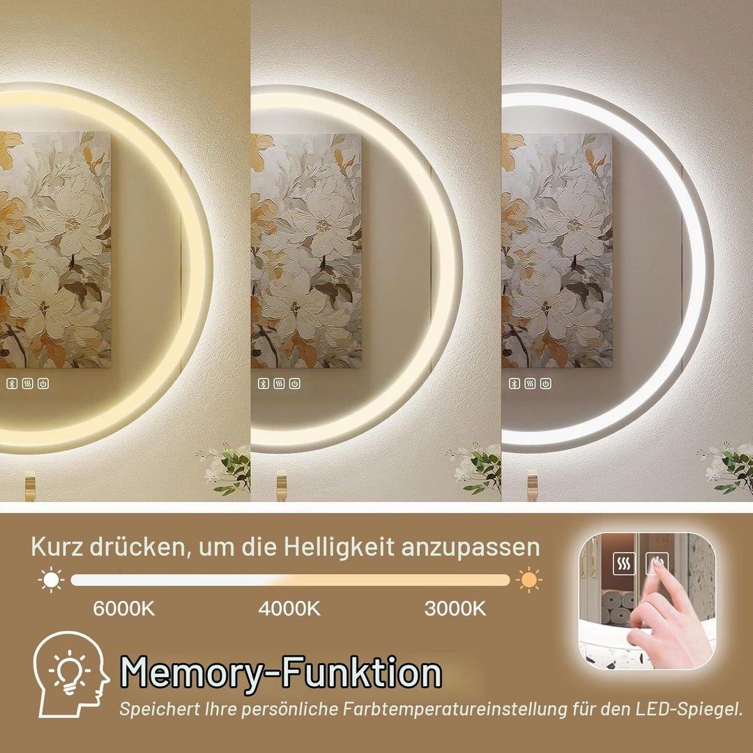Badspiegel Mit Beleuchtung Rund 70cm, Badezimmerspiegel Mit Beleuchtung Bluetooth Spiegel, Antibesch