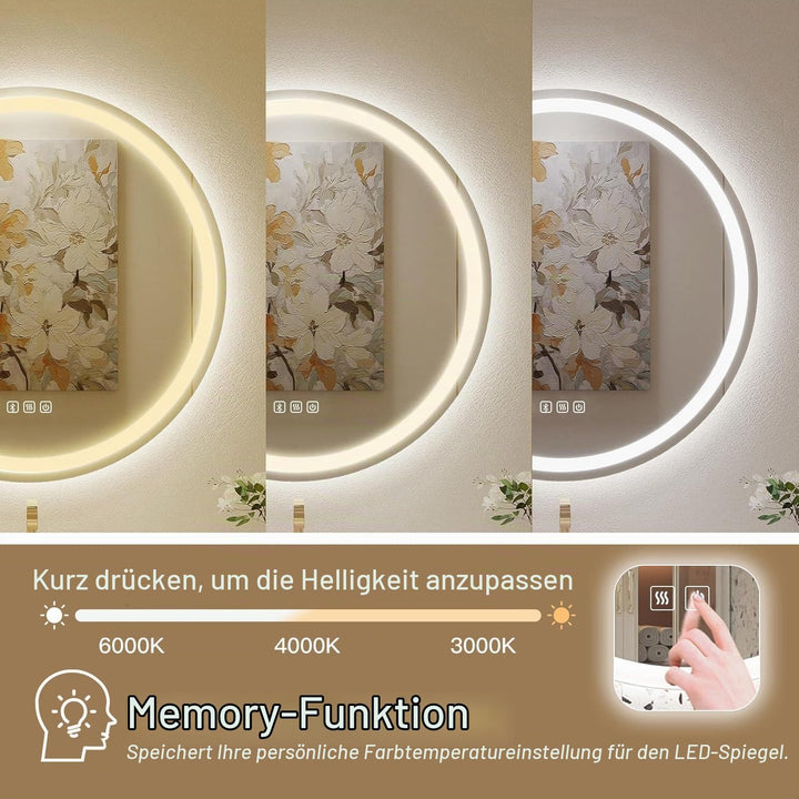 Badspiegel Mit Beleuchtung Rund 70cm, Badezimmerspiegel Mit Beleuchtung Bluetooth Spiegel, Antibesch