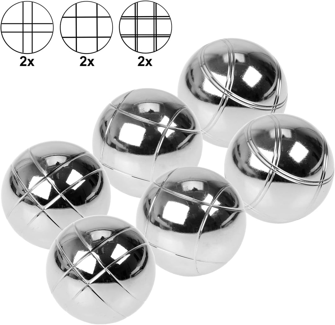FunTomia Boccia Kugeln Set, Boule Kugeln mit 6X Metall-Kugeln 73mm, 720g, 1x Holz-Kugel, 1x Abstands