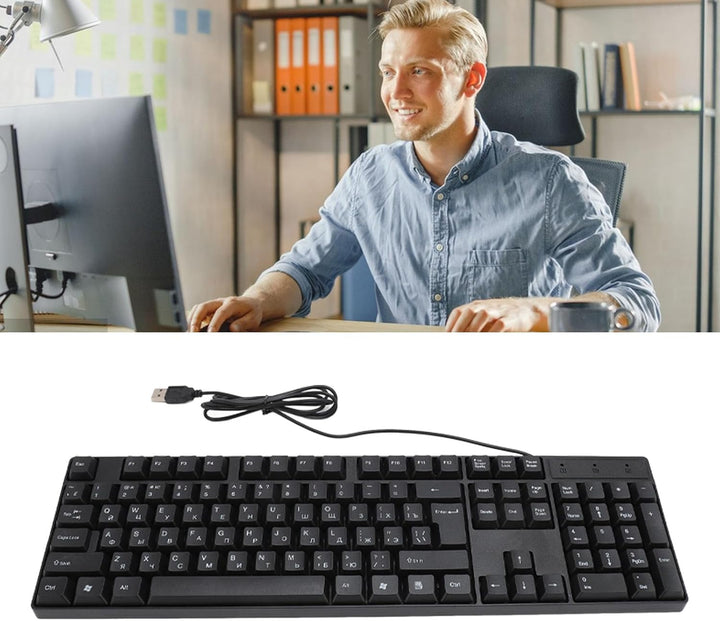 K1800 Minderheitensprachentastatur, 104 Tasten USB kabelgebundene Gaming Tastatur, Englisch/Russisch