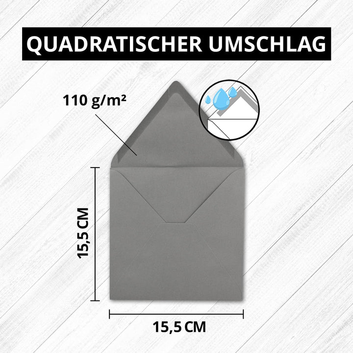 75x Quadratisches Falt-Karten Set - 15 x 15 cm - mit Brief-Umschlägen & Einlegeblättern - Graphit -
