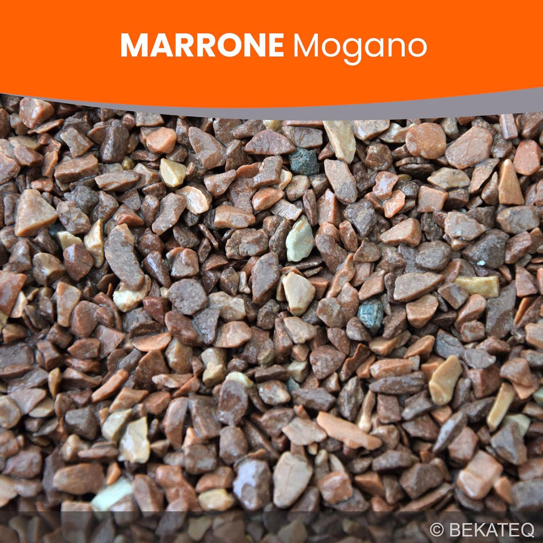 Steinteppich aussen bis 2,5qm - 25kg Marmorkies in Marrone Mogano + 1K PU Kleber Bindemittel 1kg - W