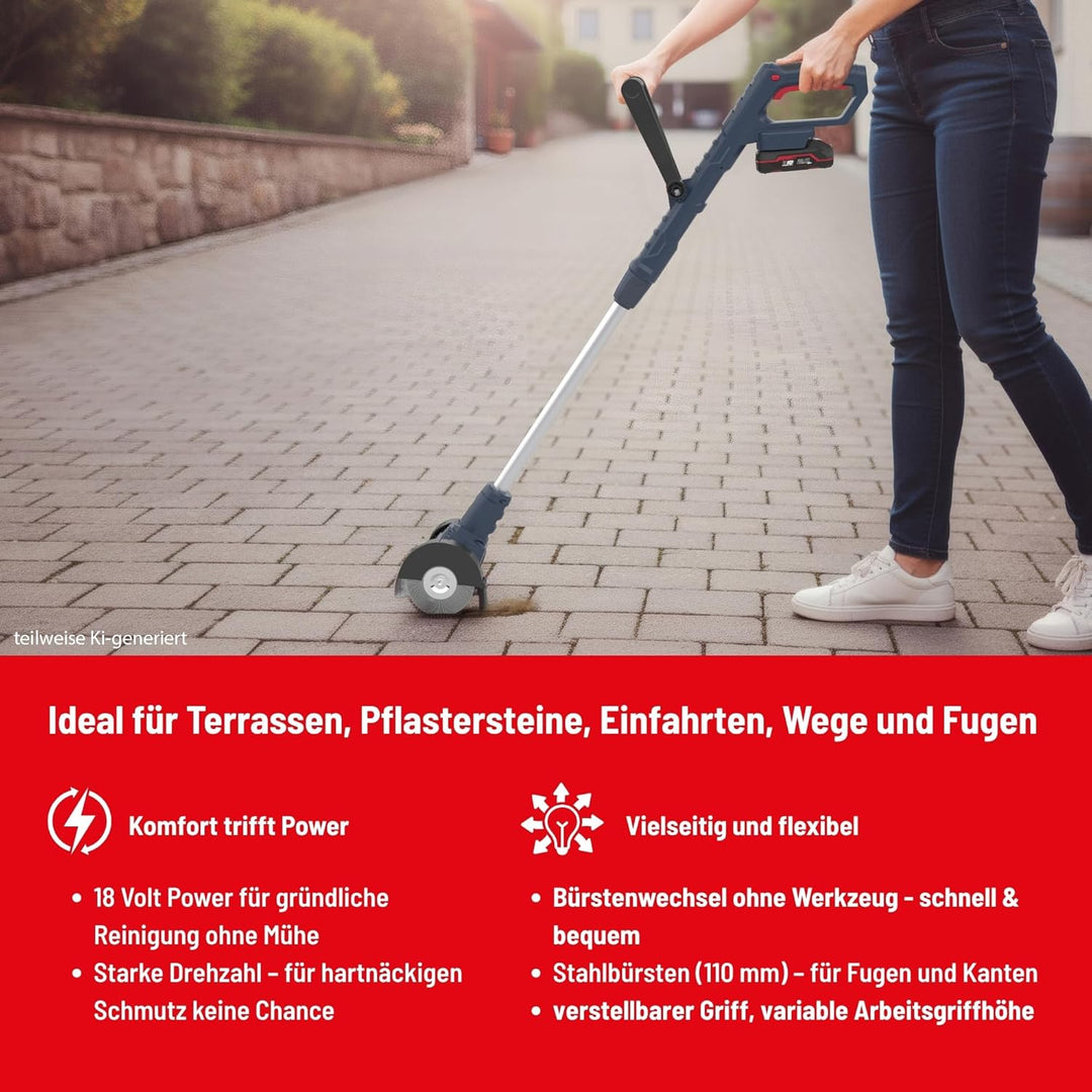 Güde GFR 18-201-05 Akku-Fugenreiniger - 18 Volt Li-Ion, 1200 Umdrehungen pro Minute, 11 cm Bürstendu