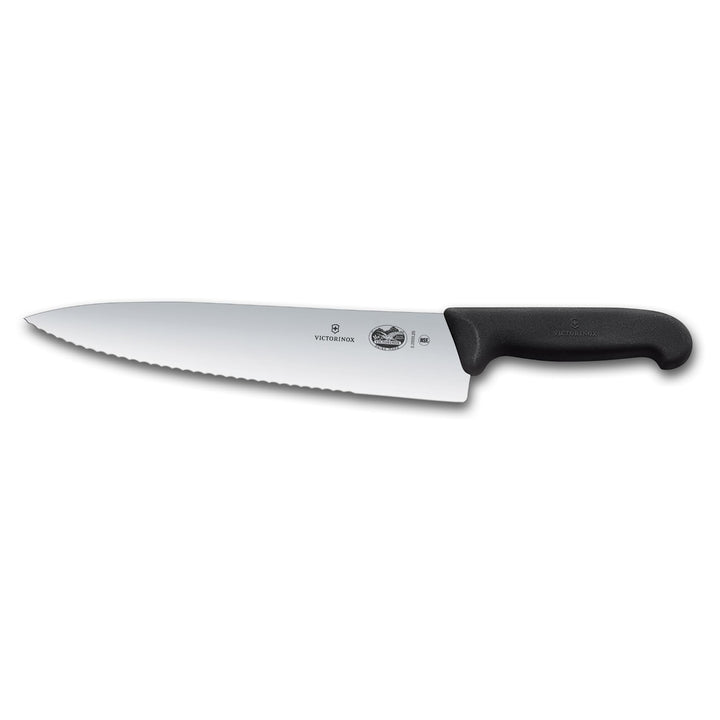 Victorinox Fibrox Kochmesser mit Wellenschliff, Breites Universalmesser für Fleisch, Fisch und Gemüs