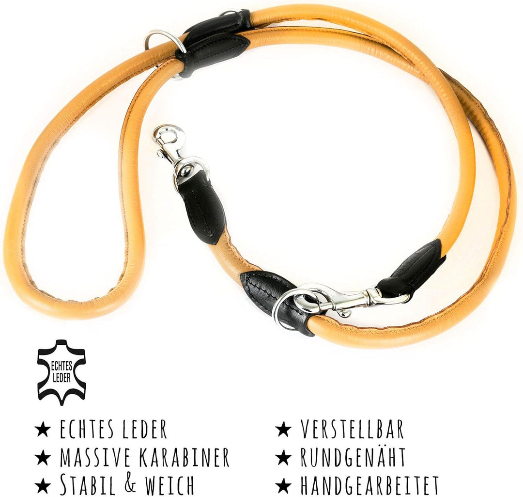 Monkimau Hundeleine Führleine für Hunde aus echt Leder verstellbar beige, beige