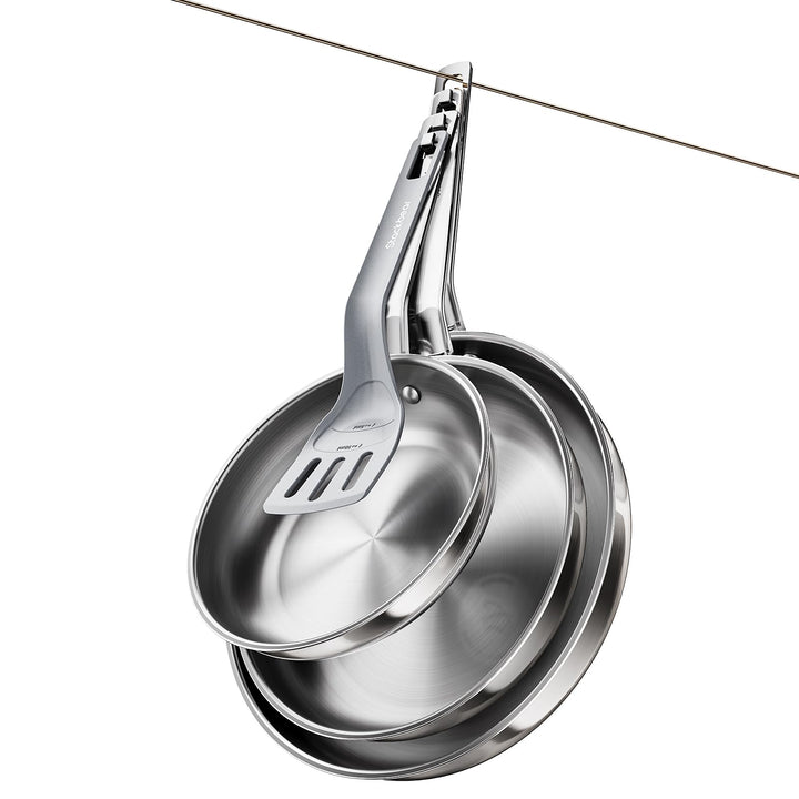 Pfannenset 3-teilig 20,5/24,5/28,5 cm, Edelstahlpfanne Unbeschichtet für alle Herdarten, Bratpfanne