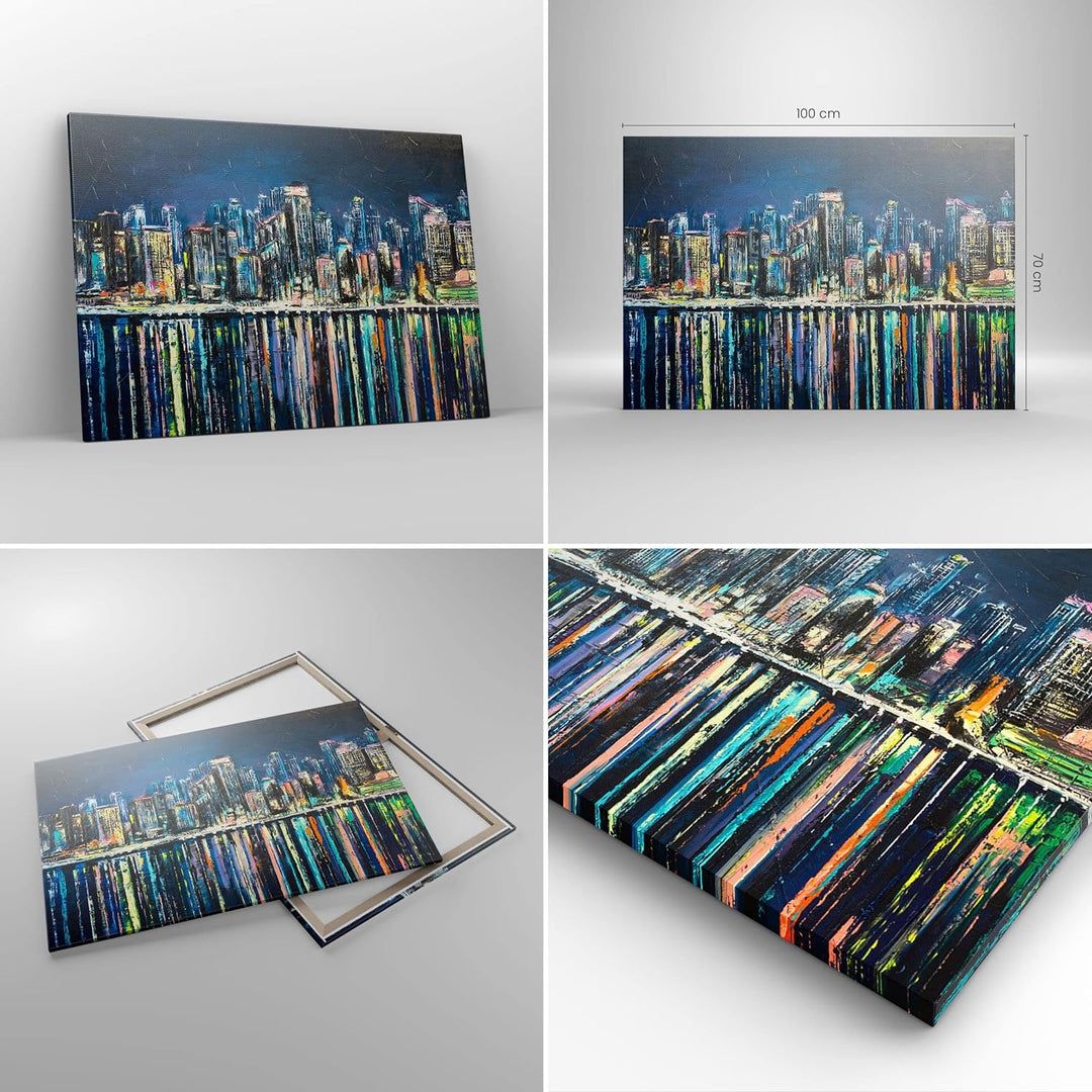 ARTTOR Bilder auf Leinwand 100x70cm Leinwandbild Stadt Aussicht Wasser Gross Wanddeko Bild Schlafzim