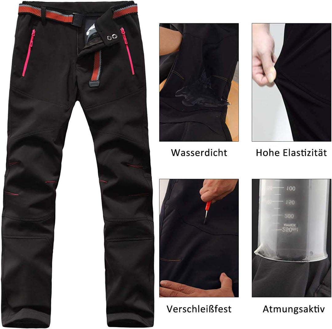 FLYGAGA Damen Outdoorhose Softshellhose Wanderhose Gefüttert Fleece Warm Wasserdicht Winddicht Softs
