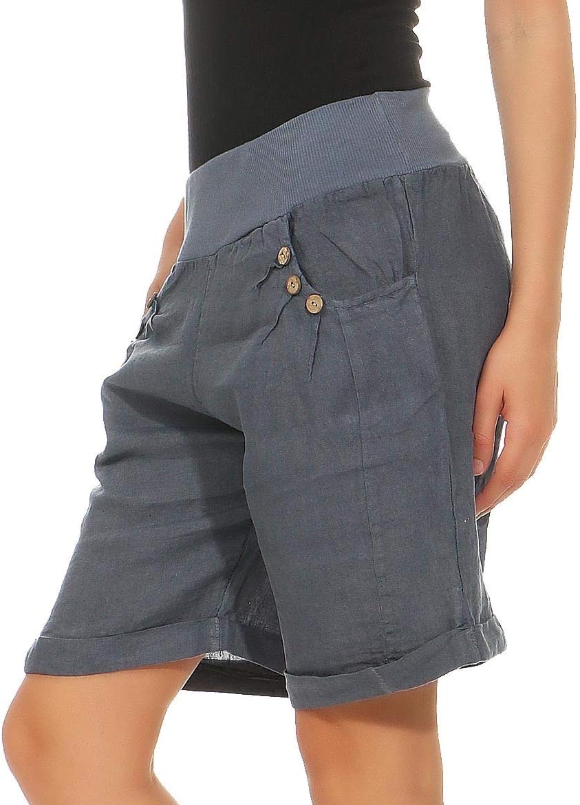 Malito Damen Bermuda aus Leinen | Shorts für den Strand | lässige Kurze Hose | Pants - Hotpants 8024