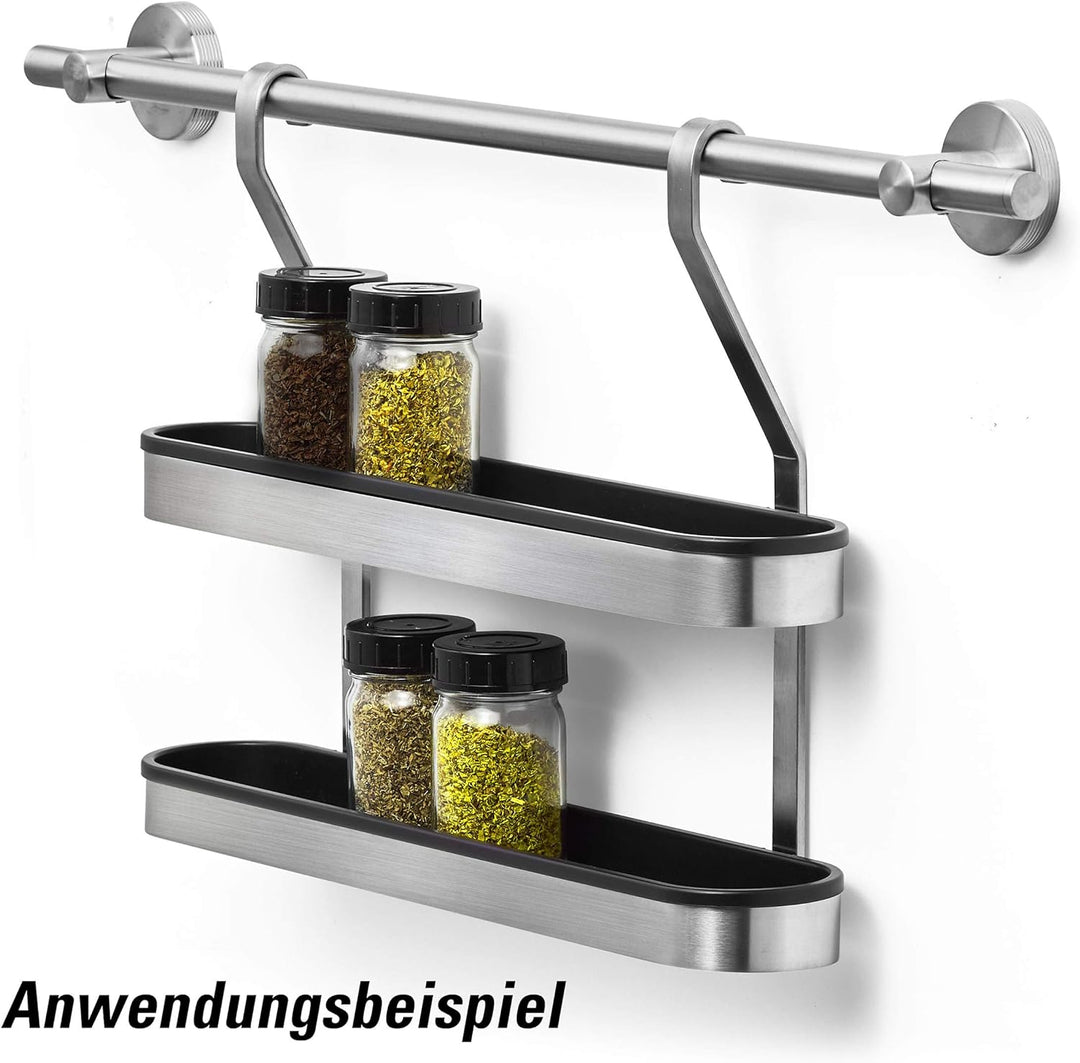 AMARE Gewürzregal aus Edelstahl für die Küche, geeignet für Relingsysteme, 38 x 7,2 x 29 cm, Gewürzr