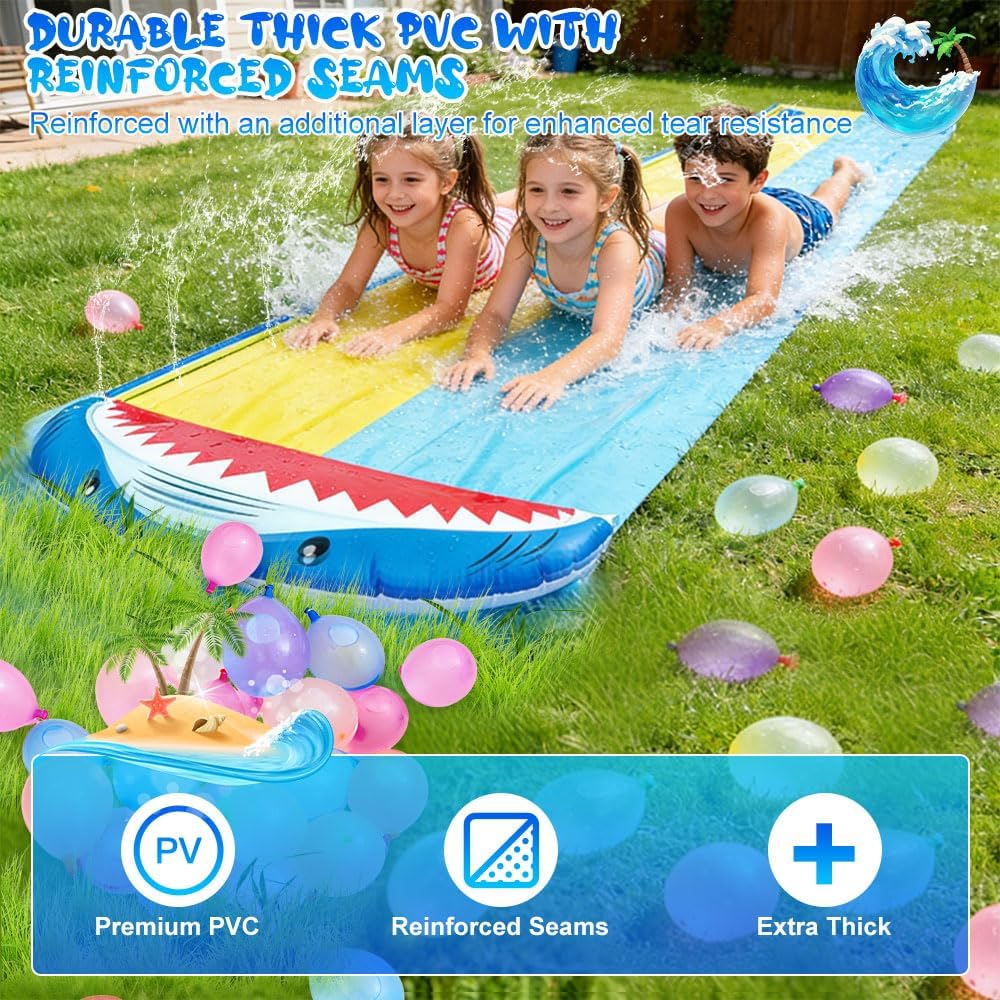 Double Wasserrutsche, 15.7ft x 55.1in Rutschbahn Outdoor Wasser mit 2 Bodyboards, Wassersprüher, Was